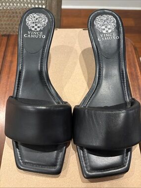 Vince Camuto Black Padded Strap Square-Toe Slide Sandals